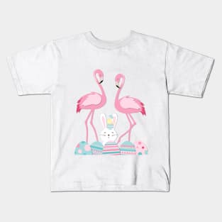 Funny Easter eggs, flamingo and bunny Kids T-Shirt